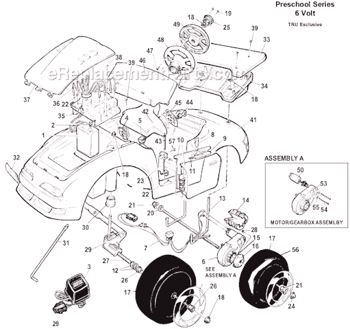 Page A Diagram and Parts List for 78480-9993  Power Wheels Ride-On ATVs